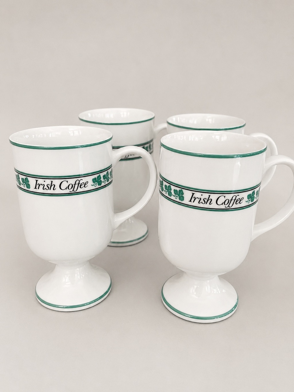 Vintage Irish Coffee Mug set of 4 Shamrock Pedestal Cups Japan